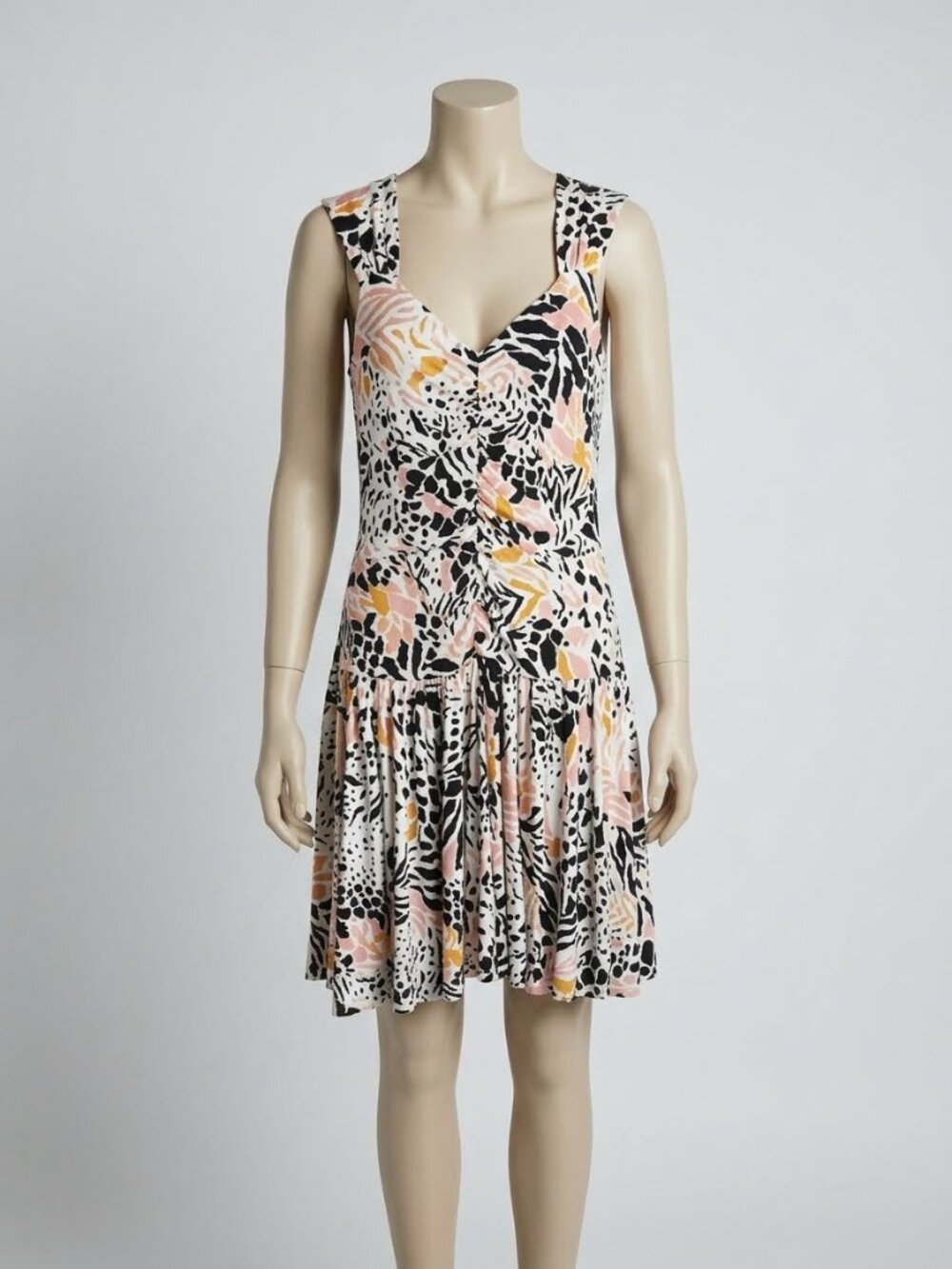 Anthropologie Ramona Mini Dress White, Beige, Gold, Pink, Black Print Size Large